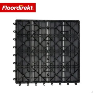 Schwarze Floordirekt WPC Klickfliese Noble 3D, 30x30 cm, für Terrasse und Balkon.