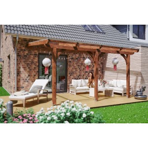 Skan Holz Terrassenüberdachung Rimini 434 x 250 cm Douglasie Nussbaum