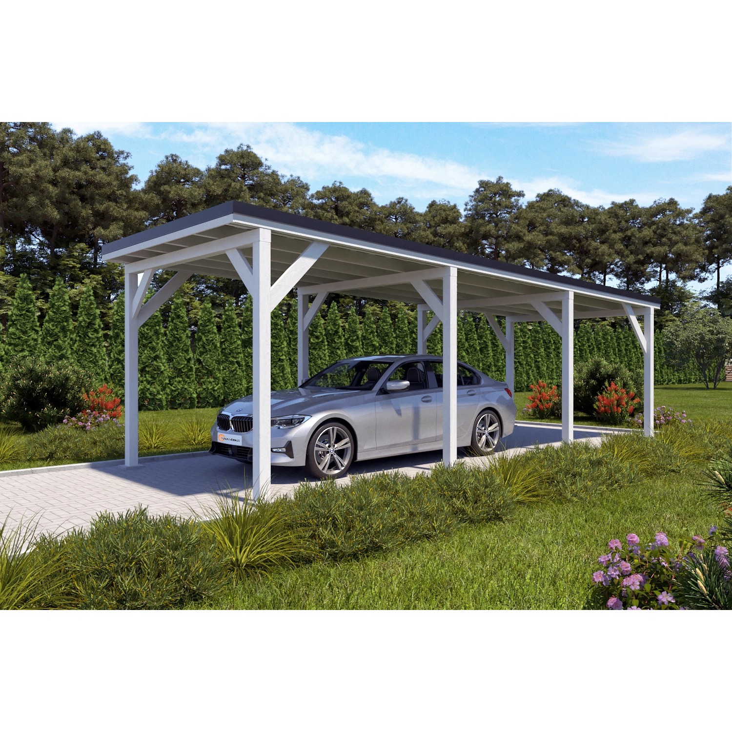 Holzbrüder Carport Ralf 26m² Reinweiß-Schwarz günstig online kaufen