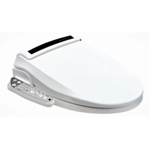 Weißer Jet-Line Komfort-WC-Sitz mit Dusche, Sitzheizung, Föhn, Warmwasser und Absenkautomatik.