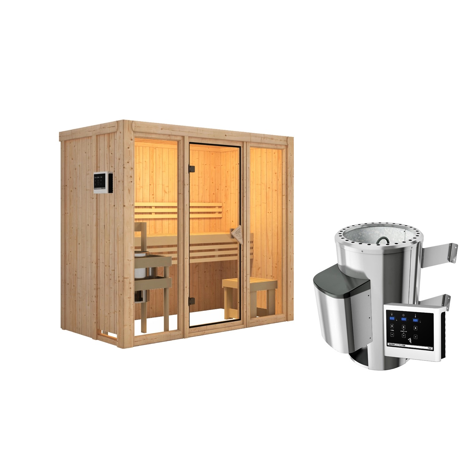 Karibu Sauna Sky 2 Naturbelassen mit Ofen 3,6 kW ext. Steuerung günstig online kaufen