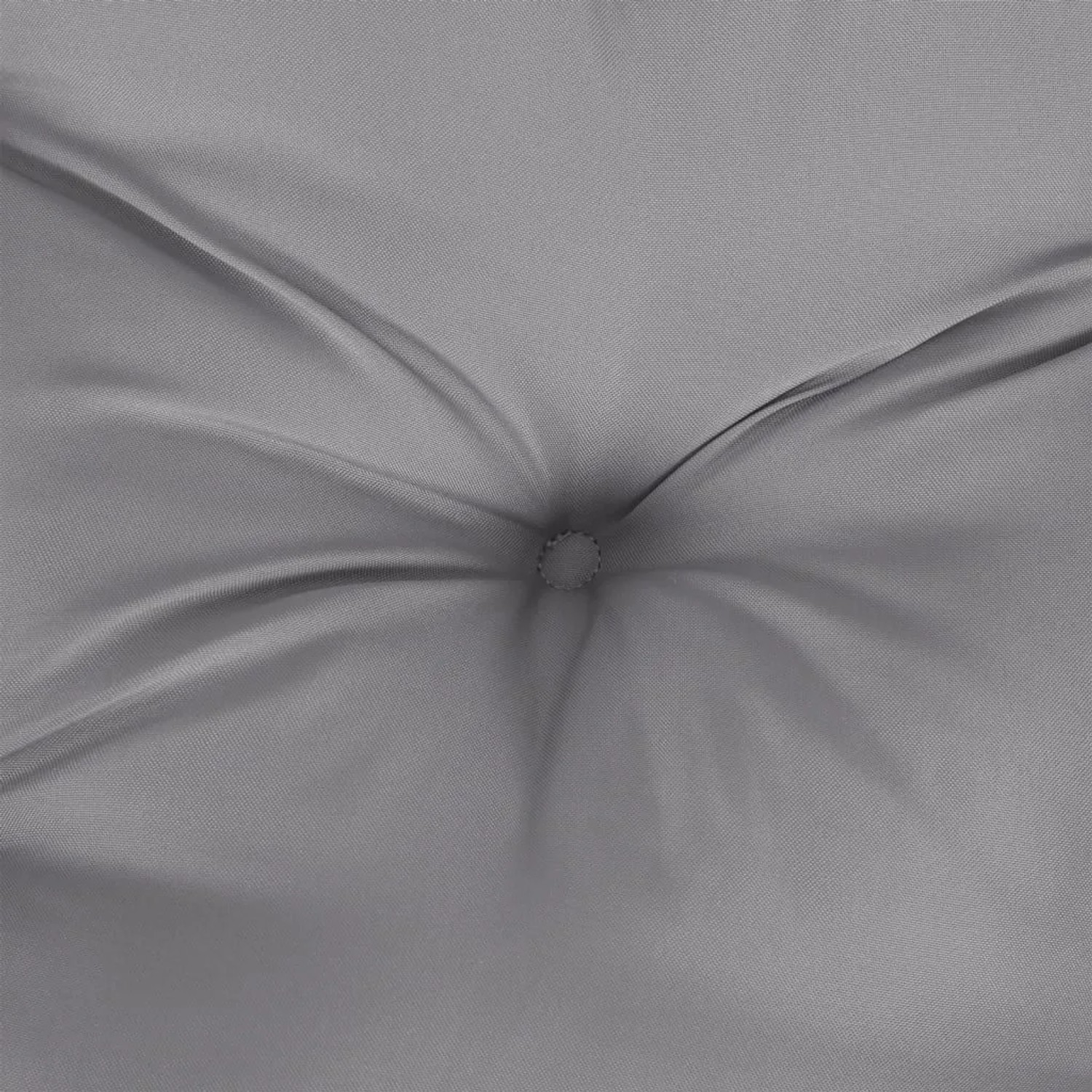Graues Palettenkissen aus Stoff, weich und mit mittiger Vertiefung. Ideal als Sitzkissen oder Gartenstuhlauflage.