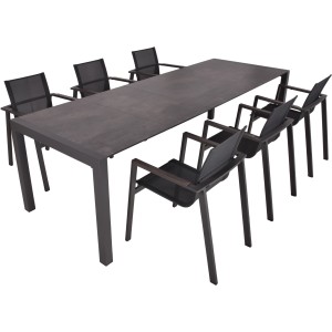 7-teiliges Gartenmöbel-Set Sophia von Garden Pleasure in Anthrazit mit Tisch und Stühlen.