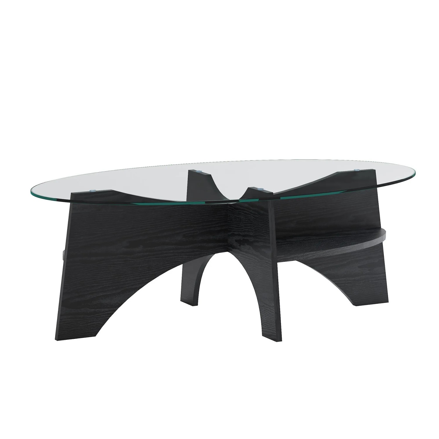 okwish Beistelltisch mit Sicherheitsglas Fächerförmiges Gestell Esszimmer Büro 105x60x35cm Schwarz