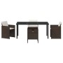 Braune 5-tlg. vidaXL Garten Essgruppe aus Poly Rattan mit Tisch und Stühlen.
