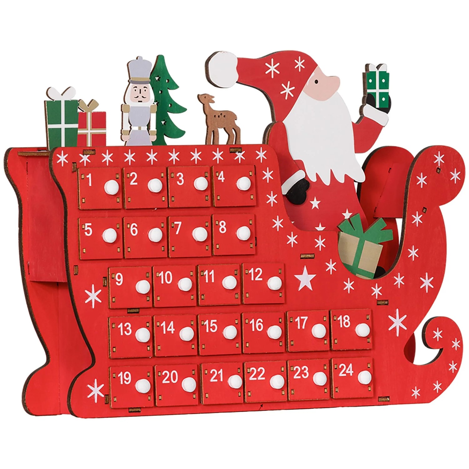 HOMCOM Weihnachts  Adventskalender Mehrschichtenplatte Rot 22,5L x 8B x 36H cm