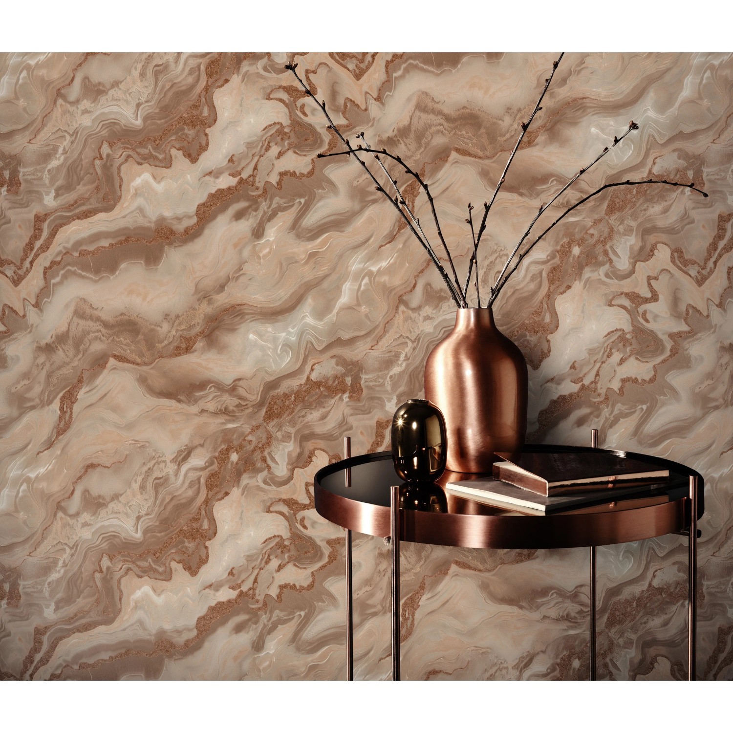 Erismann Vliestapete Elle Decoration 4 Mystic Spell Terracotta mit Marmor-Effekt und Glitzer.