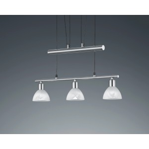 Trio LED-Pendelleuchte Levisto, Nickel matt, mit 3 alabasterfarbenen Glasschirmen.