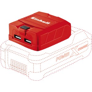 Einhell USB-Akku-Adapter TC-CP 18 Li USB-Solo, rot, mit 2 USB-Anschlüssen (ohne Akku).