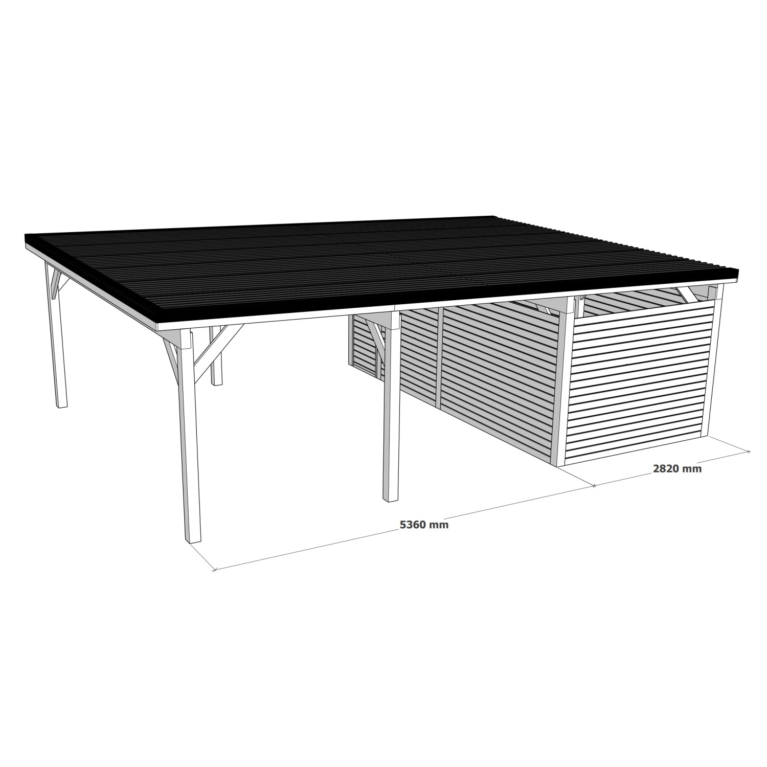 Holzbrüder Doppelcarport Ralf mit Geräteraum, naturbelassenes Holz, rote Dacheindeckung.