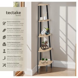 Tectake Eckregal Portland im Industrial Style mit Holz- und Stahl-Elementen, Eiche Sonoma Dekor.