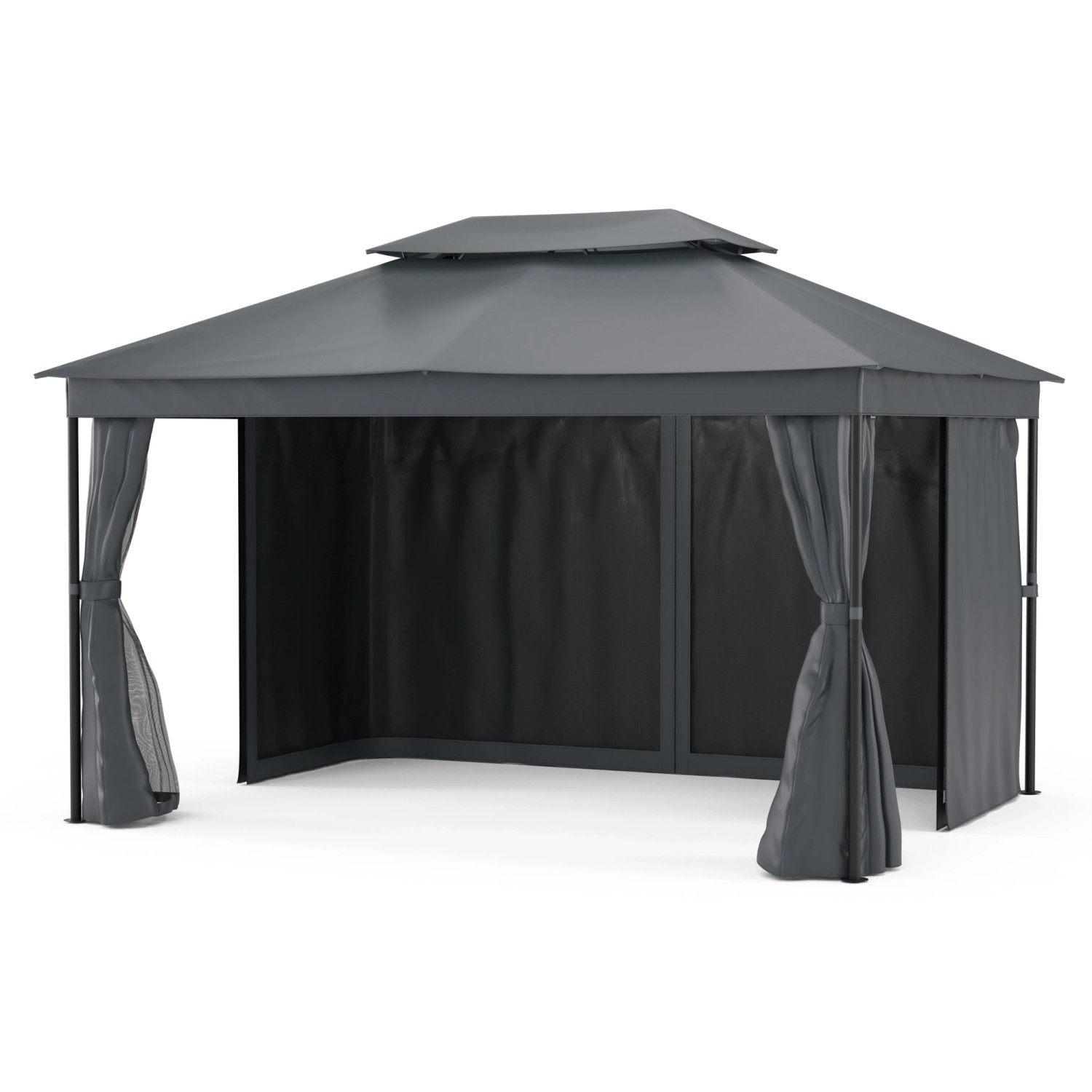Blumfeldt Mondo Dual 3x4 m Pavillon mit Doppeldach und Moskitonetzen Dunkel günstig online kaufen