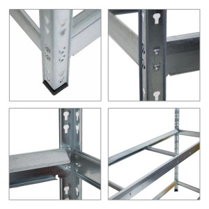 Detailansichten des PROREGAL Reifenregal Tiger XL: Stecksystem, Füße und verzinkte Stahlkonstruktion.