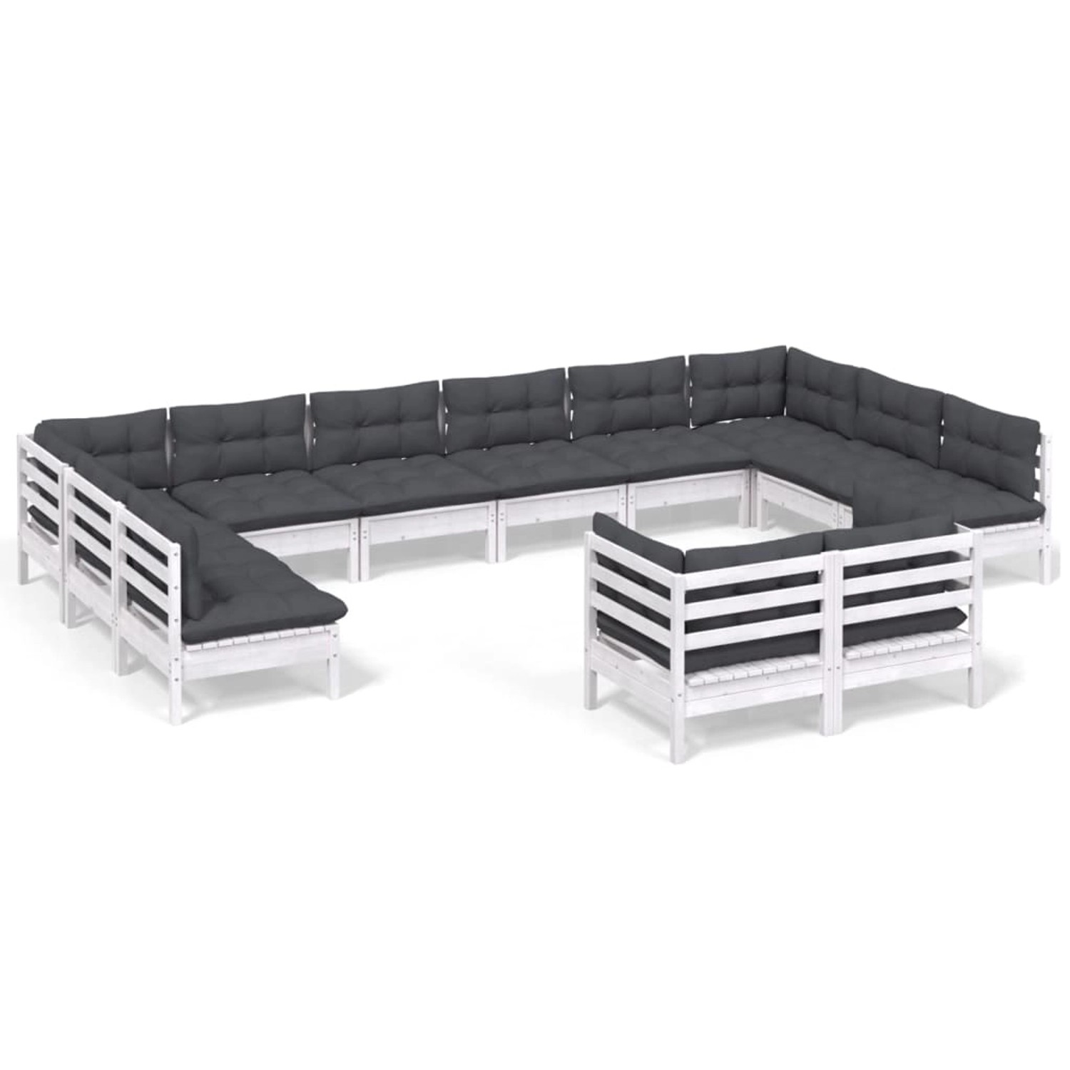 vidaXL 12-Tlg Garten-Lounge-Set mit Kissen Weiß Kiefer Massivholz 3097272
