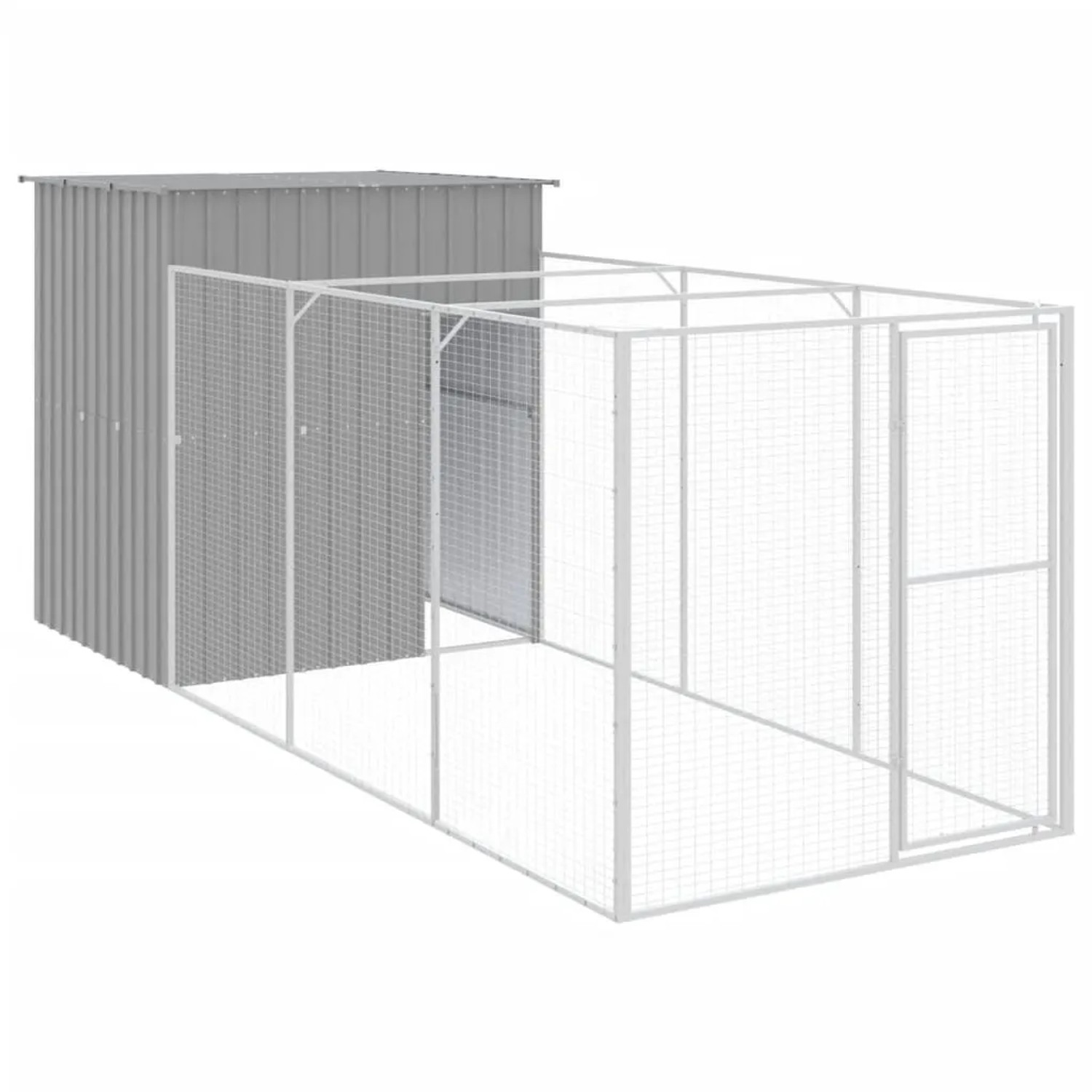 vidaXL Hundehütte mit Auslauf Hellgrau 165x455x181 cm Verzinkter Stahl 3189104