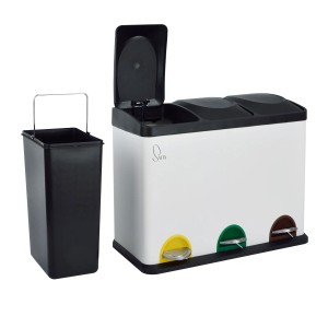 Weißer Svita Mülleimer mit 3 Fächern (45L) und herausnehmbarem Inneneimer.