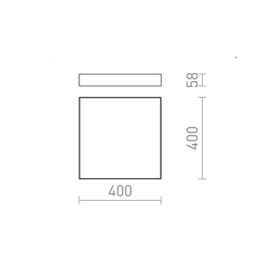 Maßzeichnung der quadratischen Rendl Larisa SQ 40 LED Deckenleuchte, 40x40x5,8 cm.