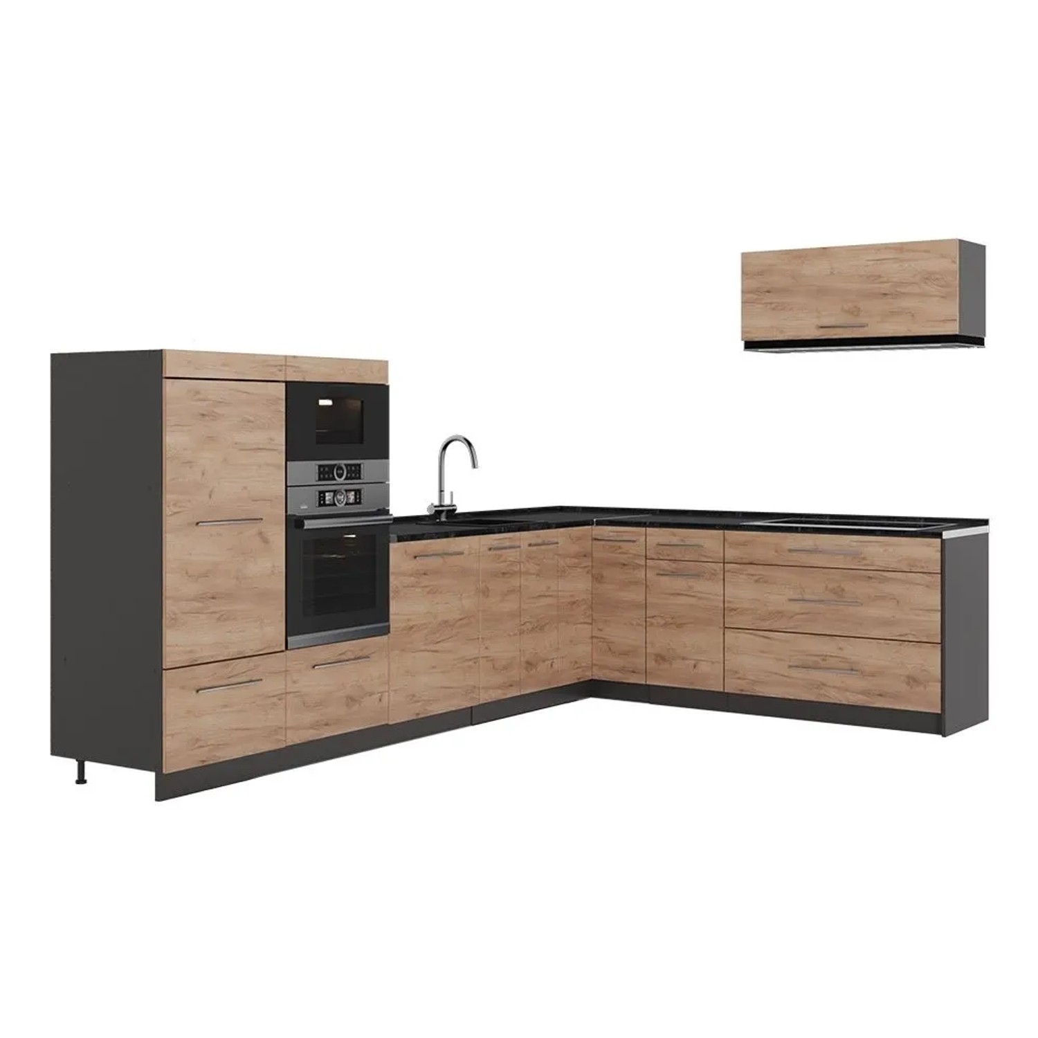 Vicco Eckküche Fame-Line Goldkraft Eiche/Anthrazit 327 x 154 AP Anthrazit Art Nr 64444