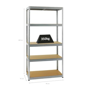 Verzinktes PROREGAL Schwerlastregal Slim Elephant mit 5 Ebenen, Fachlast 350 kg, 180x90x45 cm.