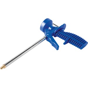 Blaue Ellix Montageschaumpistole für präzises Auftragen von Bauschaum.