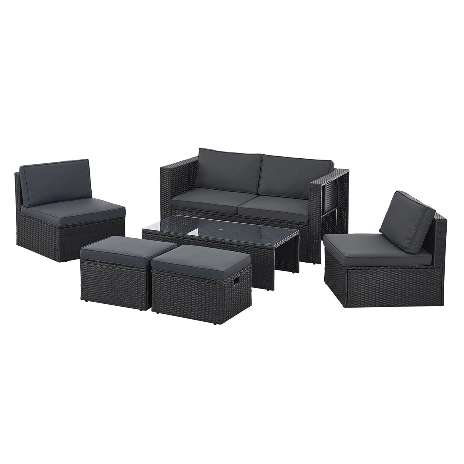 Juskys Polyrattan Lounge Salou Schwarz Grau