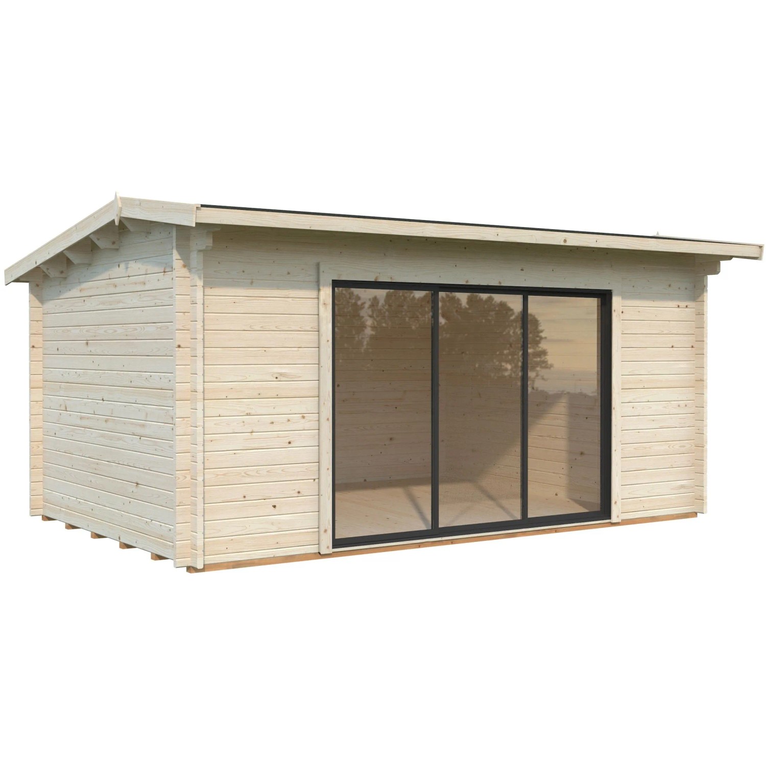 Palmako Gartenhaus Ines Slide, naturbelassen, mit Glasschiebetüren. Holz-Gartenhaus aus Fichte.