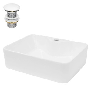 Weißes ECD Germany Design Handwaschbecken (48x38 cm) mit Ablaufgarnitur für moderne Badezimmer.
