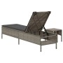 Graue vidaXL Sonnenliege mit Tisch und Auflage aus Poly Rattan. Verstellbare Rückenlehne.