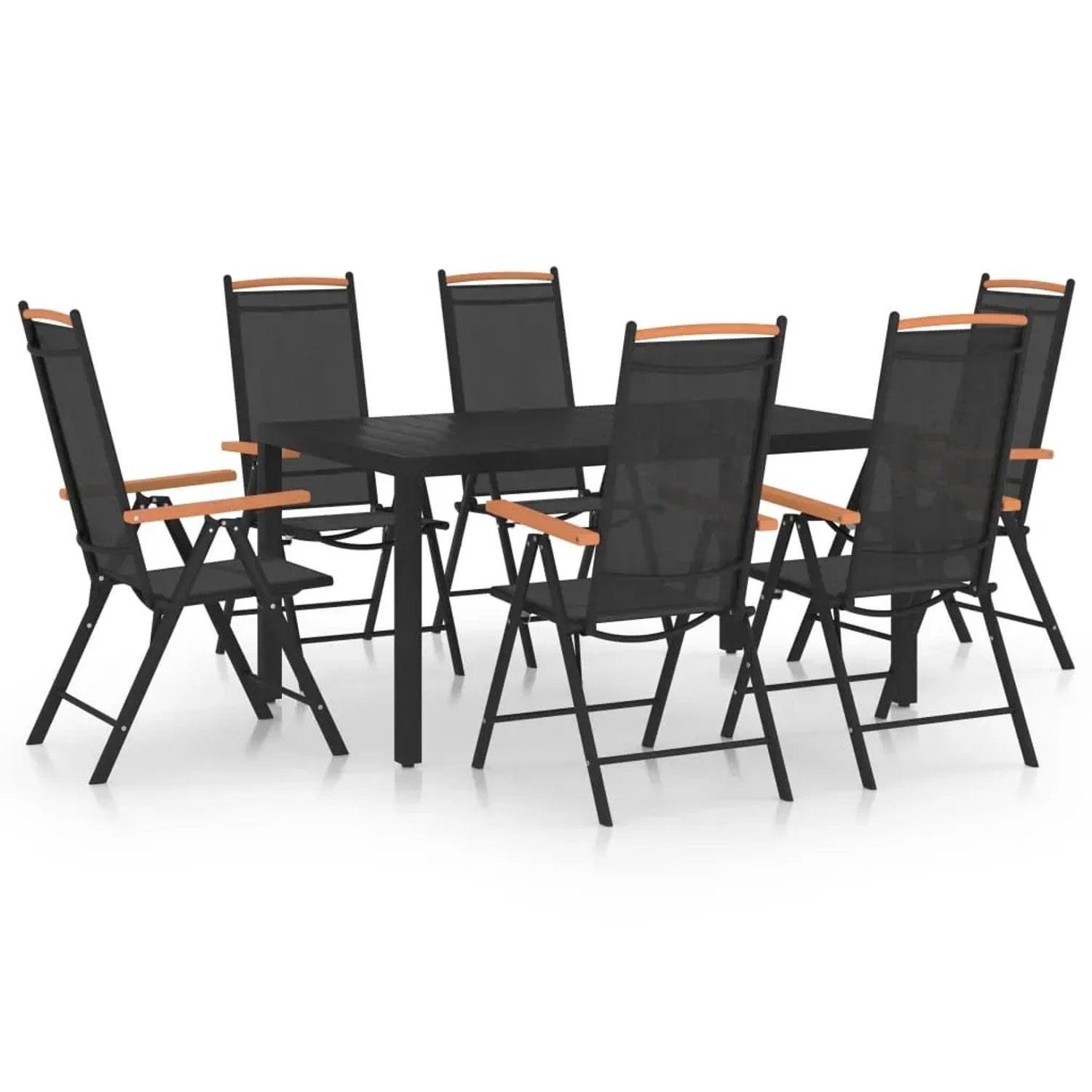 vidaXL 7-Tlg Garten-Essgruppe Aluminium Schwarz 3070626