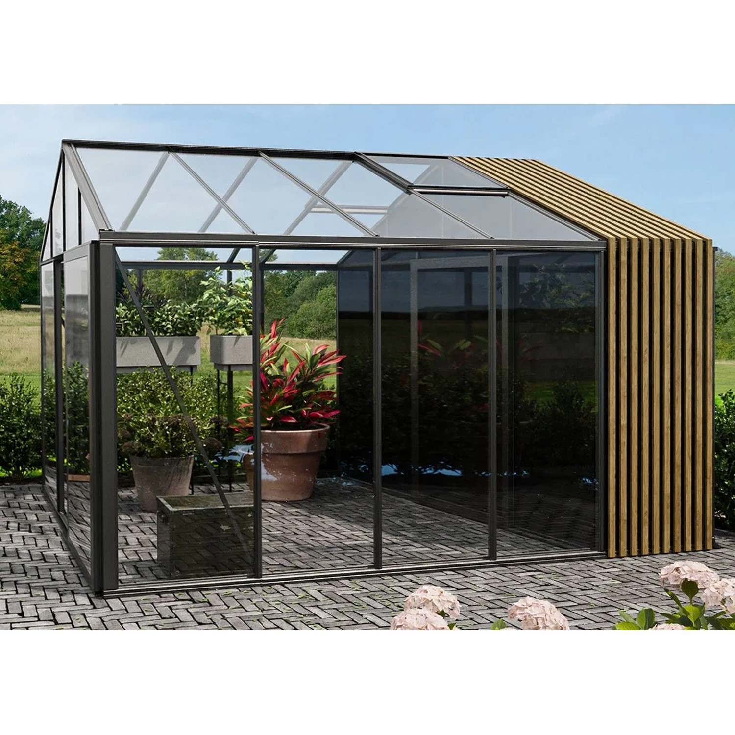Bloomcabin Premium-Qualität Gewächshaus Klassik mit Kleinem Integriertem Stauraum mit Accoya-Fusion GHCSSAF4