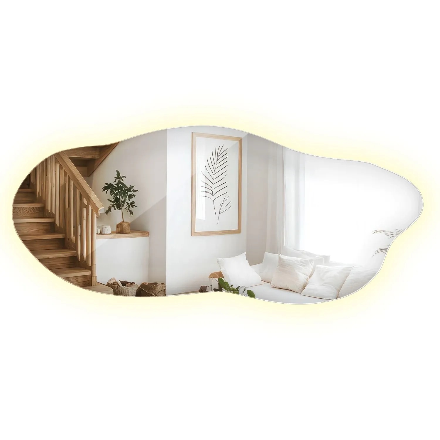 Wallfluent Spiegel Beleuchtet 45x100 cm Unregelmäßige Form Mit Neutralweiß 4000K LED Licht Für Bad Und Wohnzimmer