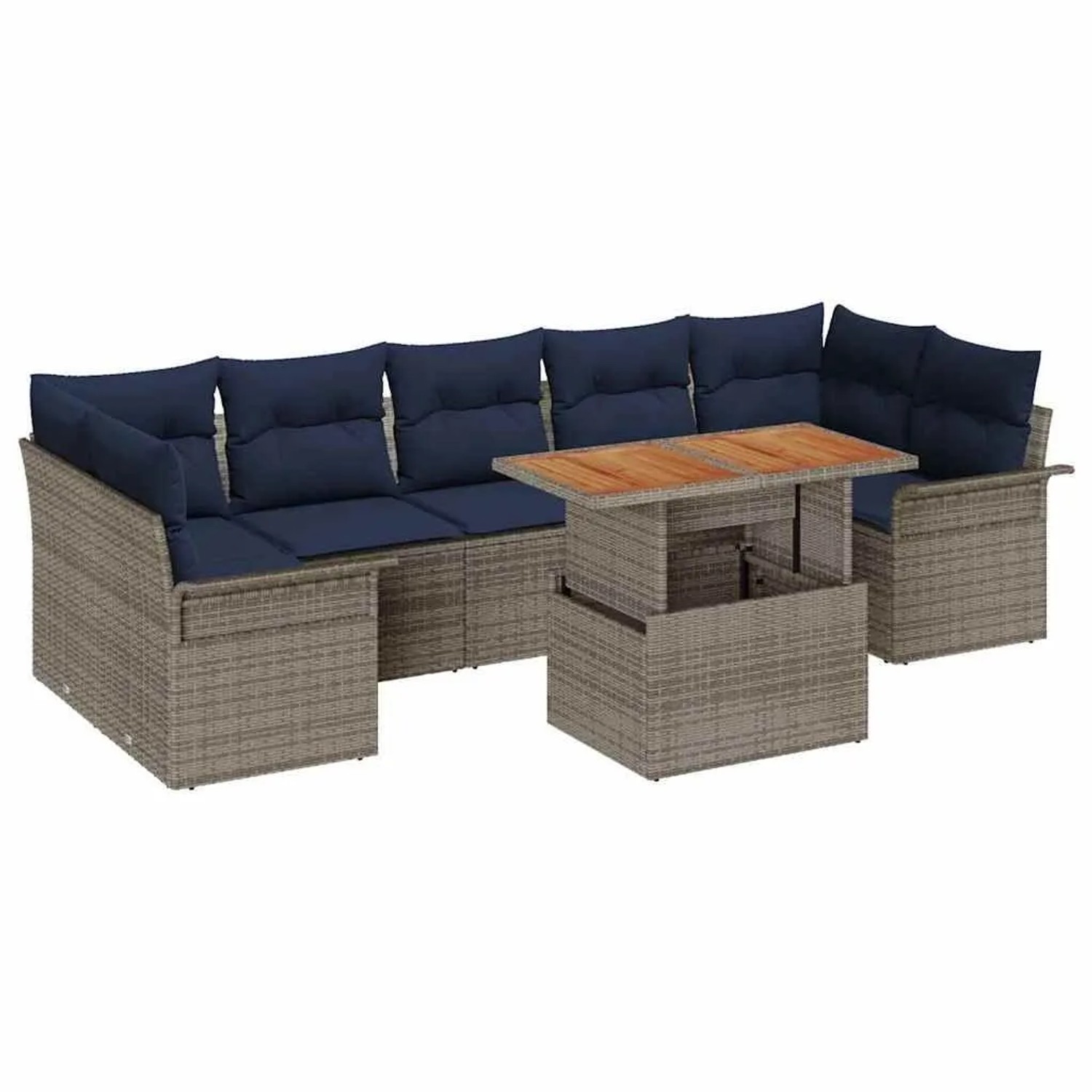 vidaXL Gartensofa-set mit Kissen 8 Stk Grau und Marineblau Poly-Rattan 3349303