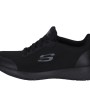 Schwarzer Skechers Damen Arbeitsschuh mit rutschhemmender Sohle, Memory Foam und No Tie Fit, seitliches S-Logo.