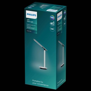 Verpackung der Philips Schreibtischleuchte Ivory, 5W LED, akkubetrieben, tragbar.