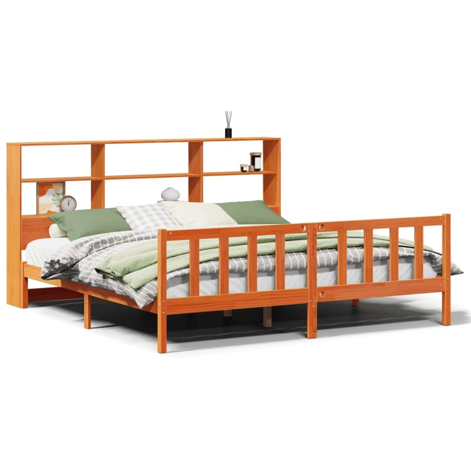 vidaXL Massivholzbett mit Regal ohne Matratze Wachsbraun 200x200 cm 3321726 günstig online kaufen