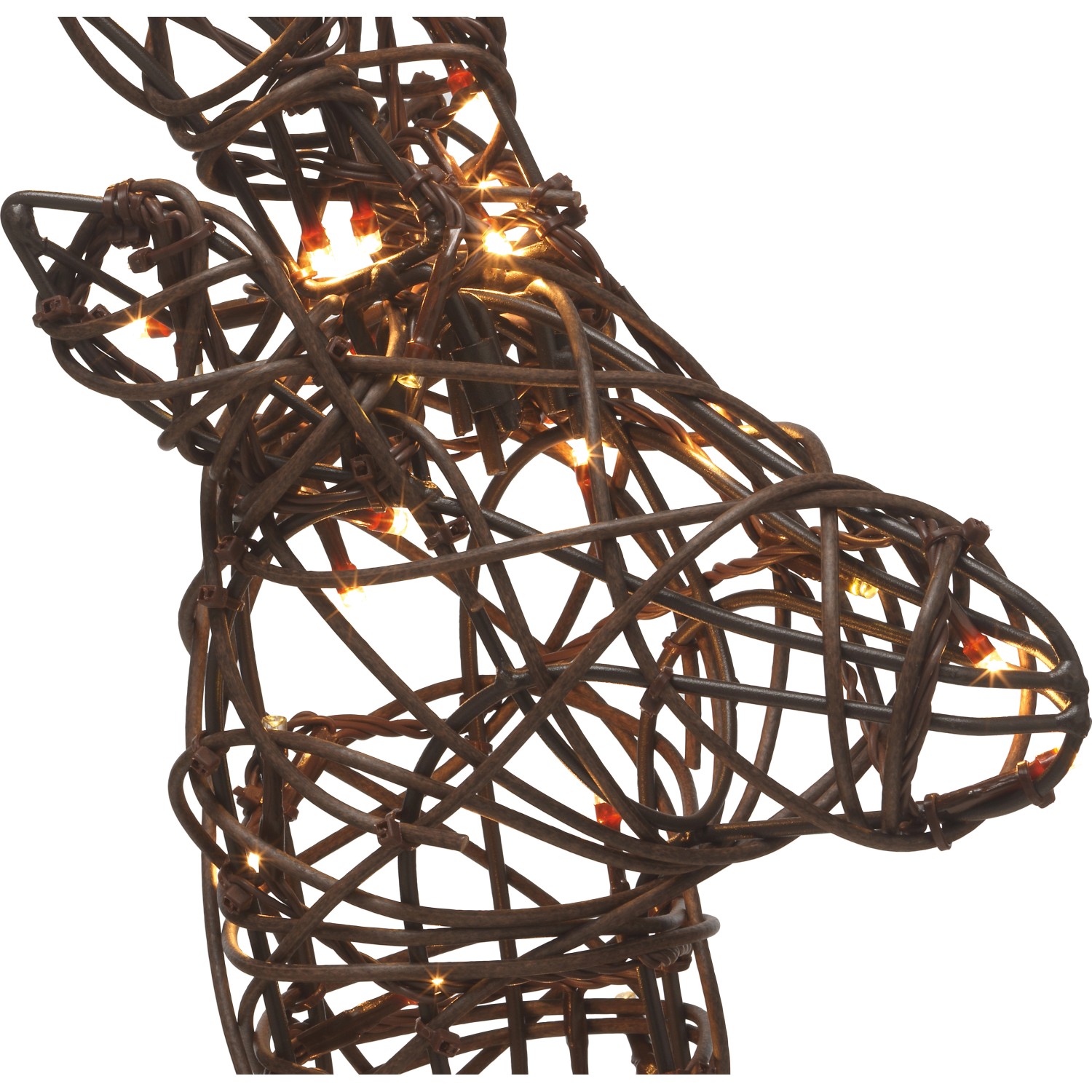 Detailaufnahme: Deko-Rentier mit LED-Beleuchtung, warmweiß, für Außen-Weihnachtsdeko.