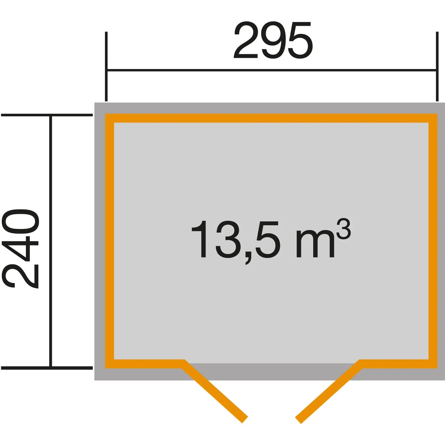 Grundriss weka Gartenhaus 219: 295x240 cm, 13,5 m³ Volumen. Ideal als Holz-Gartenhaus.
