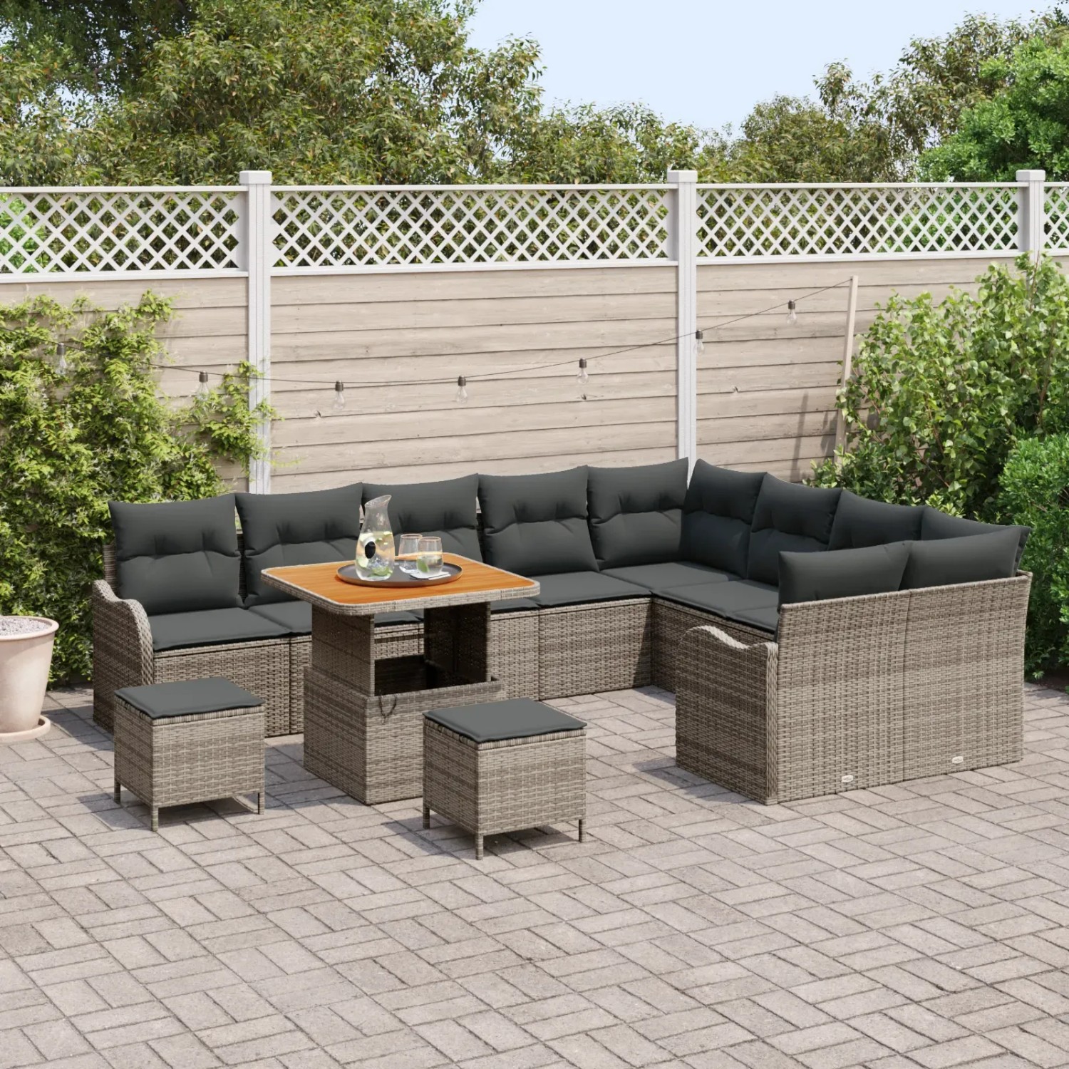 VidaXL Gartensofa 16-tlg. – Poly Rattan, Sitzgruppe Mit Polstern, Lounge Set Für Terrasse, Grau/dunkelgrau