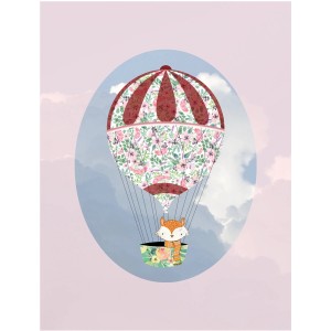 Komar Wandbild Happy Rose, 40x50 cm, mit Fuchs im Heißluftballon vor Himmel.