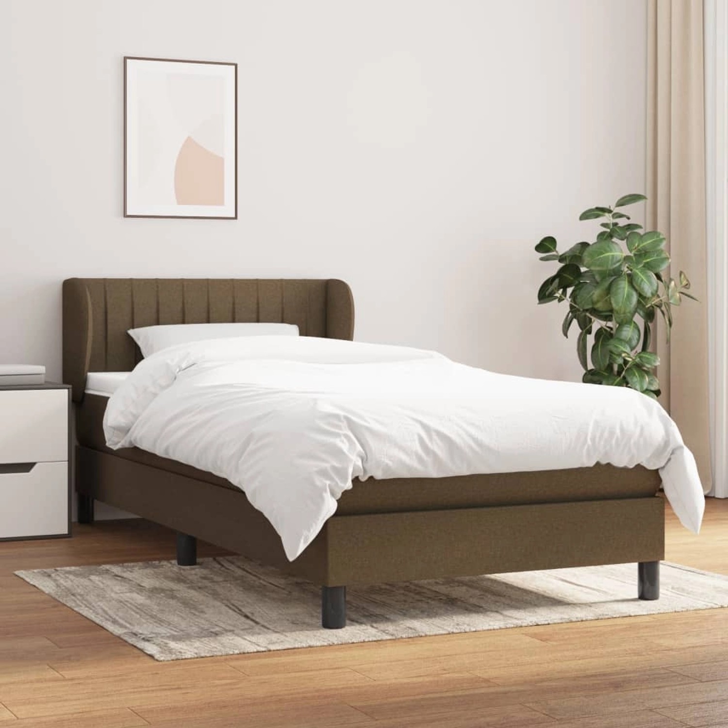 vidaXL Boxspringbett, dunkelbraun, 100x200 cm mit Stoffbezug, inklusive Matratze und Auflage.