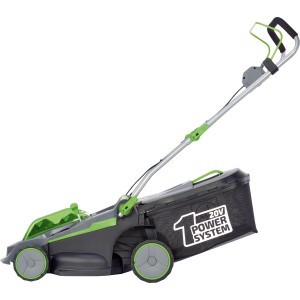 LUX-TOOLS Akku-Rasenmäher A-RM-2x20/37 Set mit Akkus und 37 cm Schnittbreite.