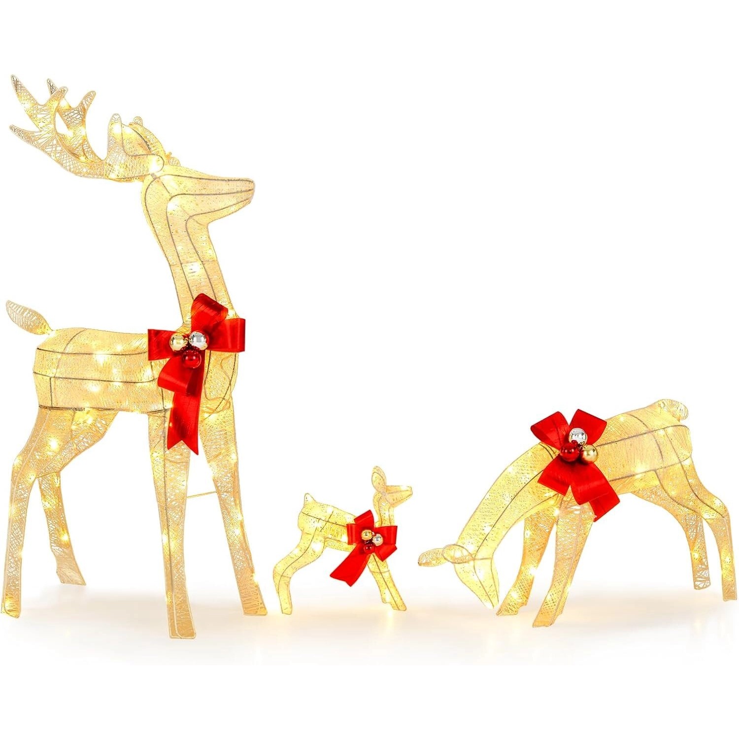 Costway 3-Teilige LED Rentier Familie Weihnachtsdeko 116 & 42 & 30cm