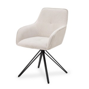 Drehstuhl Clyde Cord Beige mit Armlehne und schwarzem Stahlfuß.
