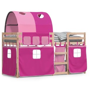 vidaXL Etagenbett mit Vorhängen Rosa 90x190 cm Massivholz Kiefer 3284029