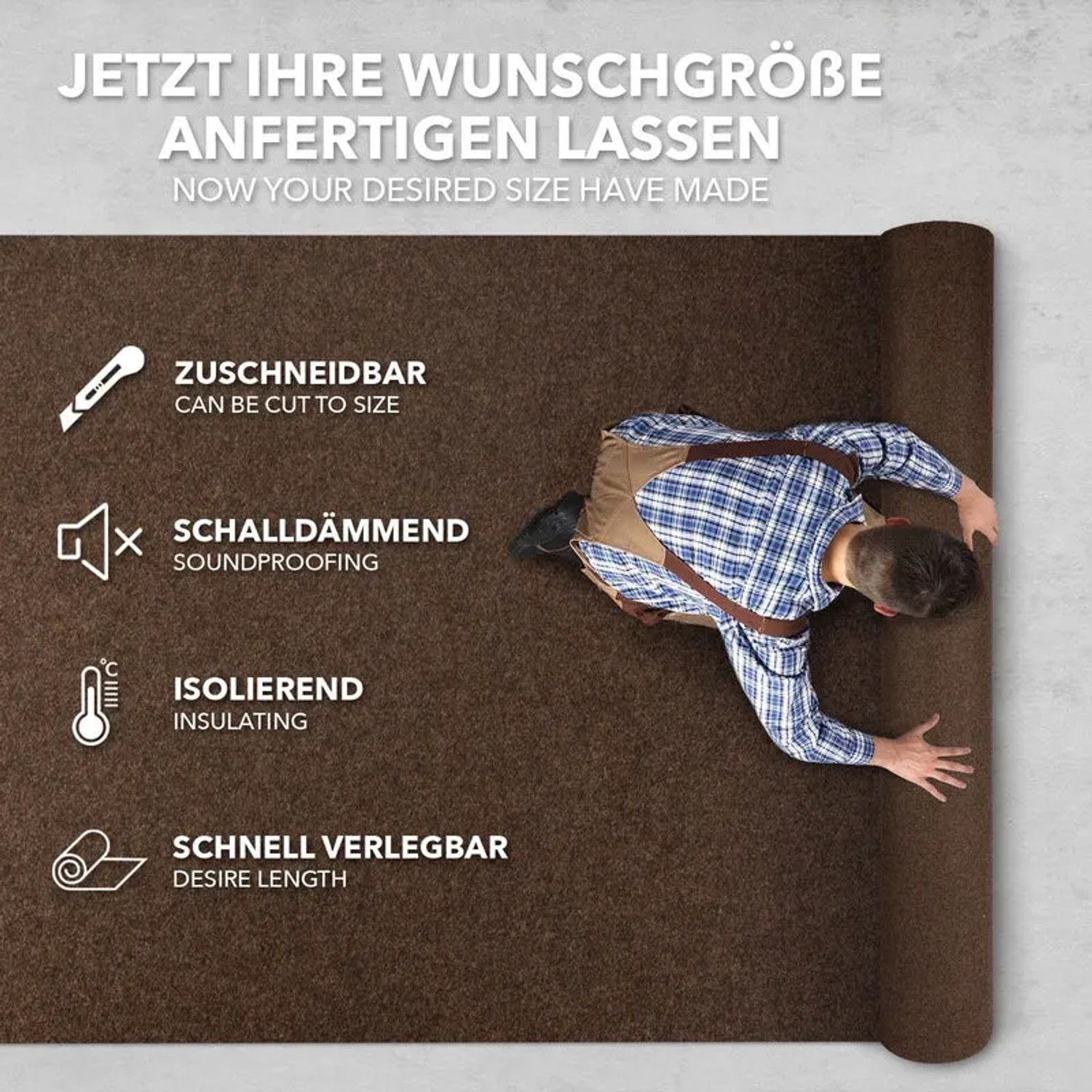 Brauner Eventteppich Turbo, zuschneidbar und schalldämmend. Ideal für Messen und Events.