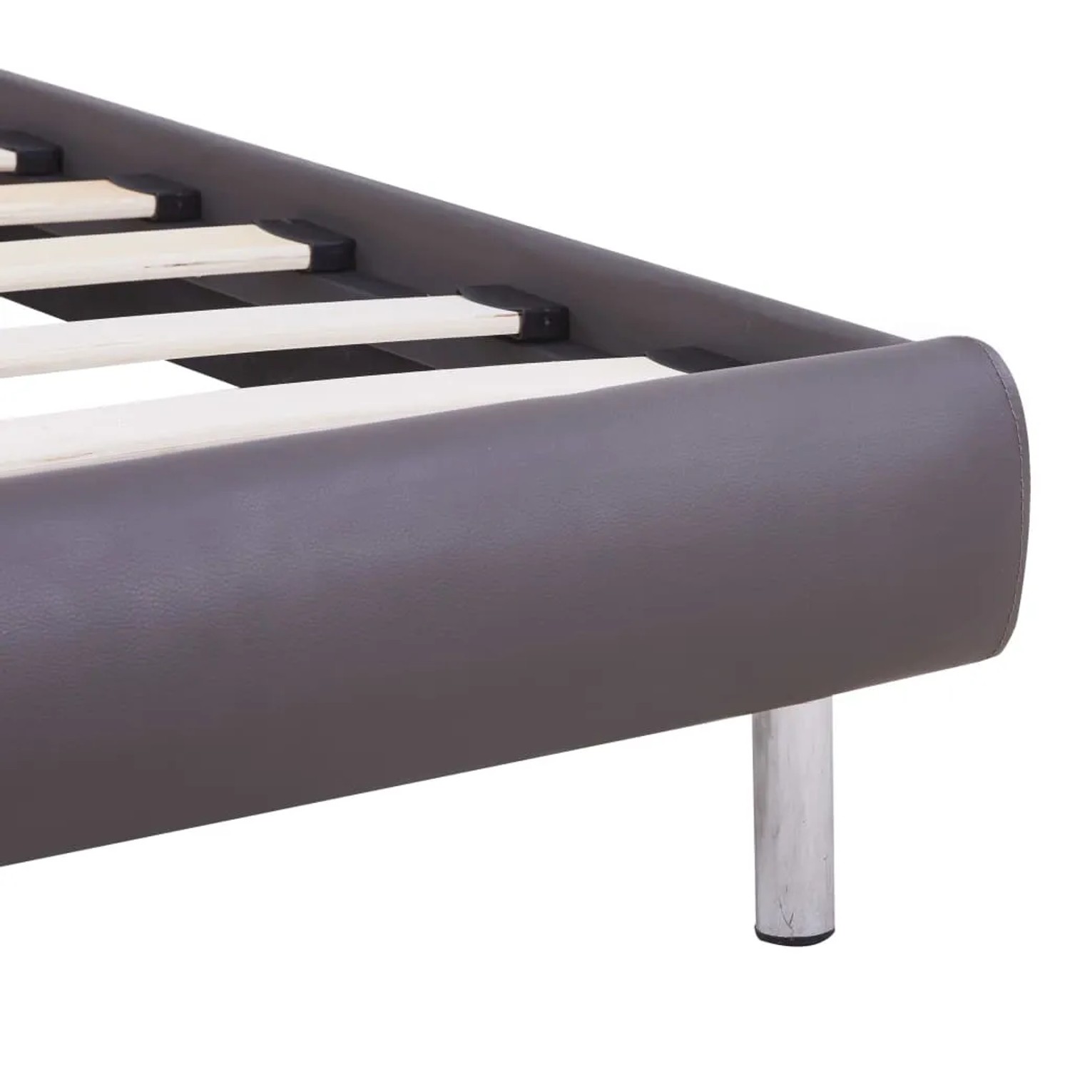 Detailansicht: Graues vidaXL Bettgestell (90x200 cm) mit Kunstlederbezug und Lattenrost.