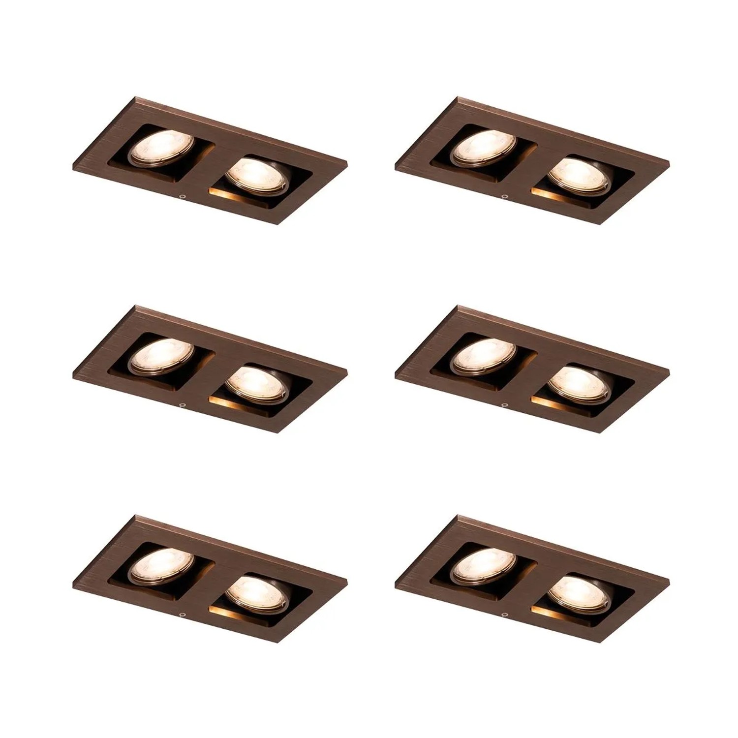 QAZQA Set mit 6 Einbaustrahlern Dunkelbronze Rechteckig 2 Licht Verstellbar Qure