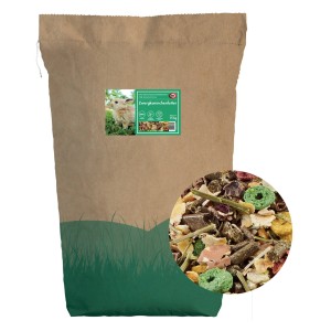 Sack Elles Zwergkaninchenfutter 1kg mit Abbildung des Futters und Kaninchen.