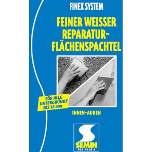 Verpackung Feiner Weißer Reparaturspachtel 15kg von Semim. Spachtelmasse zum Reparieren und Verputzen im Innen- und Außenbereich.
