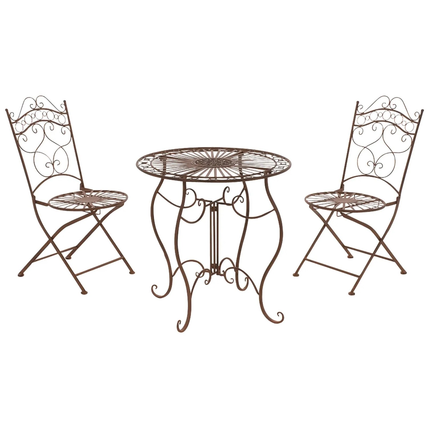 DELUKE Balkonset Bistroset FUVER Metall Braun 40x50x92cm Gartenmöbelset 2 Personen Metall Vintage Balkonmöbel Set Terras...